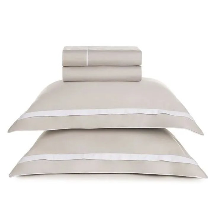 Jogo de Cama 300 Fios 100% Algodão Lara Prata/Branco